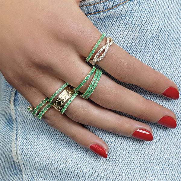 FJ0673 925 Sterling Silver Crossover Zircon Band Ring