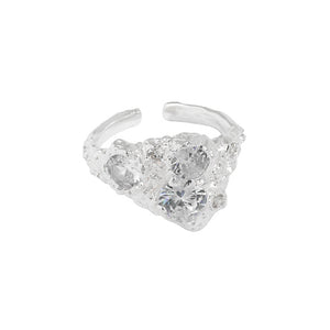 RHJ1120 925 Sterling Silver Micropaved Zircon Textured Open Ring