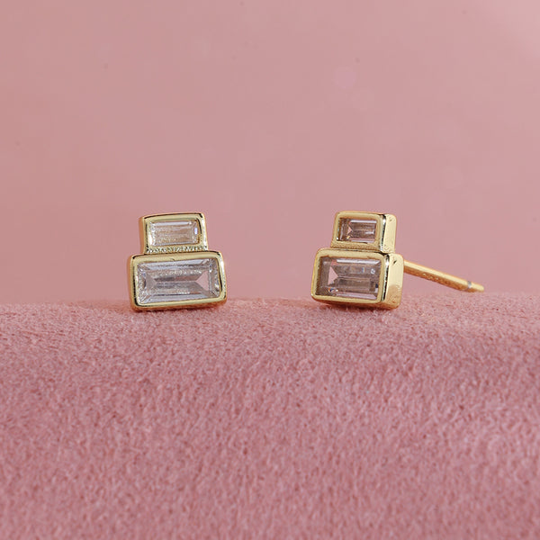 FE1889 925 Sterling Silver Stacked Baguette Horizontal Stud Earrings