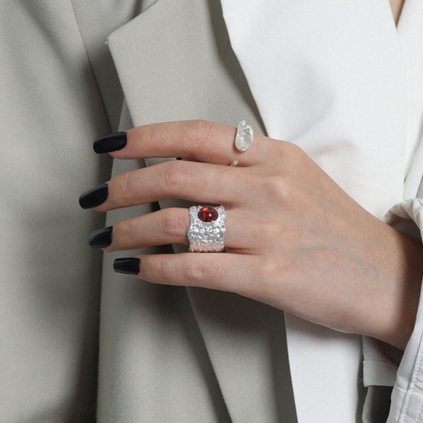 RHJ1118 925 Sterling Silver Irregular Trendy Open Ring