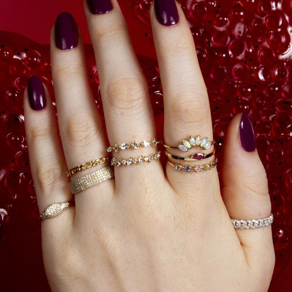 FJ0695 925 Sterling Silver Tiara Topaz Band Ring