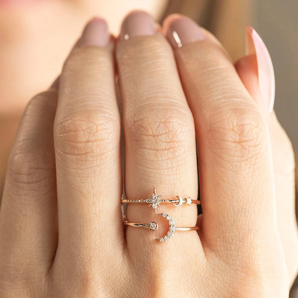 FJ0661 925 Sterling Silver Starburst & Moon Ring