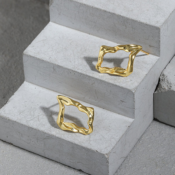 RHE1069 925 Sterling Silver Dainty Irregular Geometry Women Stud Earrings