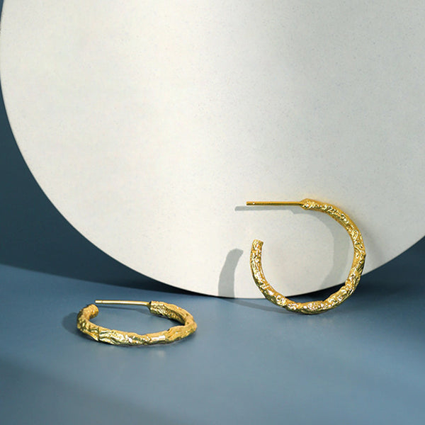 RHE1101 925 Sterling Silver Classic Hammered Hoop Earring For Daily
