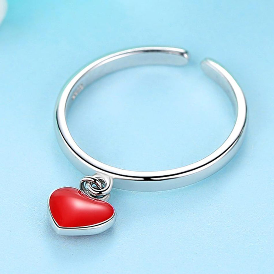 YJ1275 925 Sterling Silver Red Enamel Heart Charm Ring