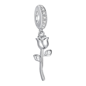 PY1927_N 925 Sterling Silver White Gold Charms Flower charm pendant
