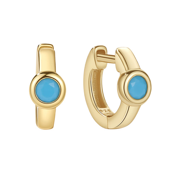 YHE0195 925 Sterling Silver Blue Gemstone Women Hoops Earring