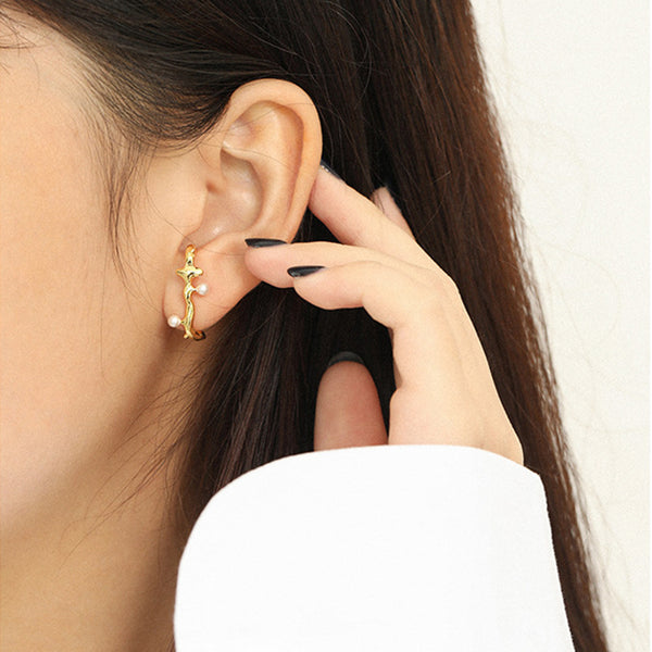 RHE1100 925 Sterling Silver Irregular Bar Single Pearl Stud For Women