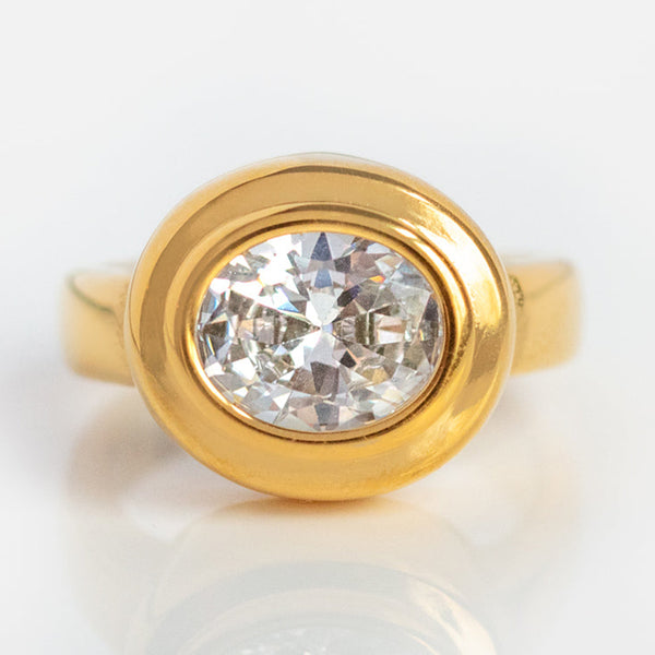 FJ0831 925 Sterling Silver Bezel Set Cubic Zirconia Chunky Rings For Women