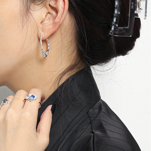 RHE1064 925 Sterling Silver Irregular Geometry Women Earring