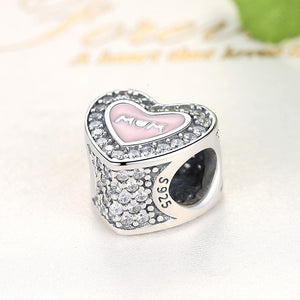 PY1712 925 Sterling Silver Pink Enamel Heart Charm for Mom