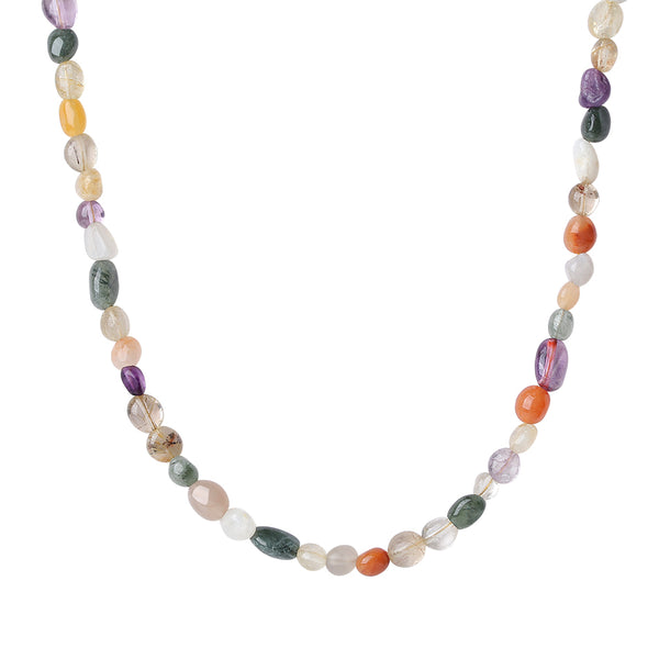 PN0015 925 Sterling Silver Colorful Stone Bead Necklace With Freshwater Pearl