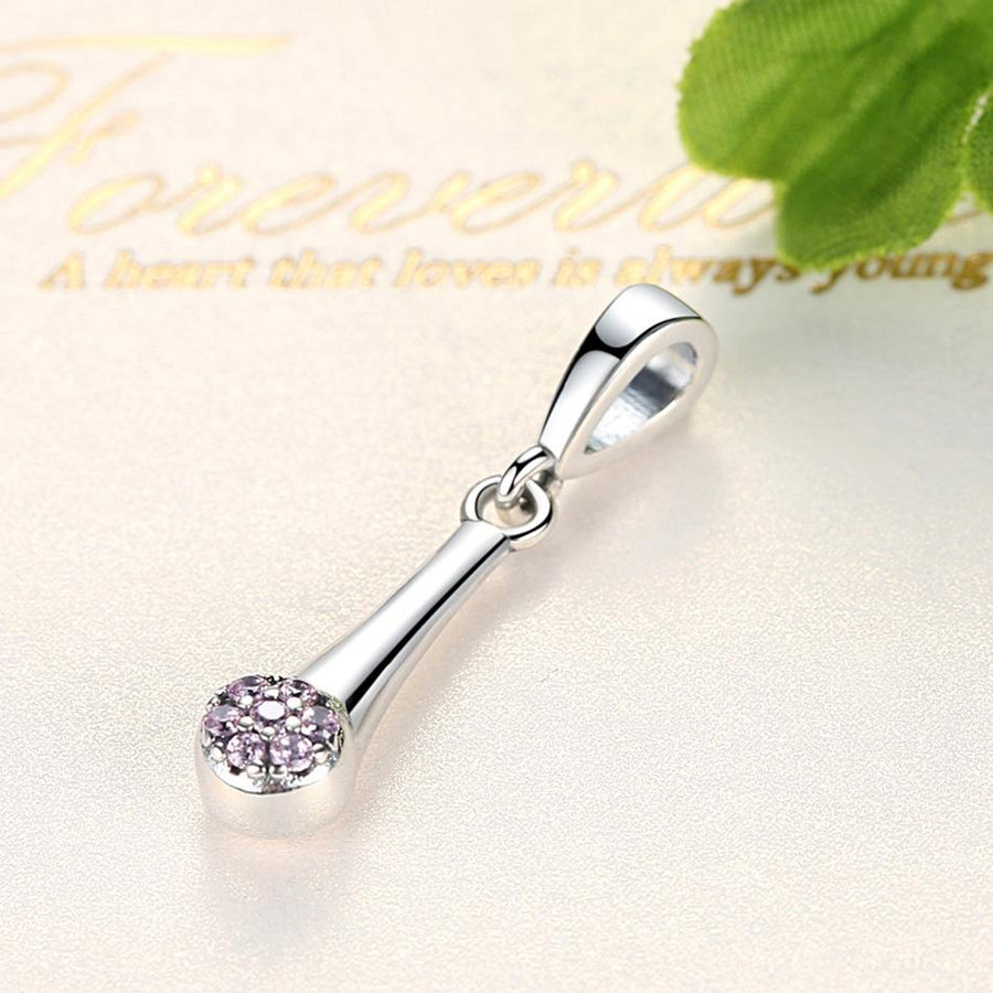 PY1725 925 Sterling Silver Pink Cubic Zircon Dangle Charm
