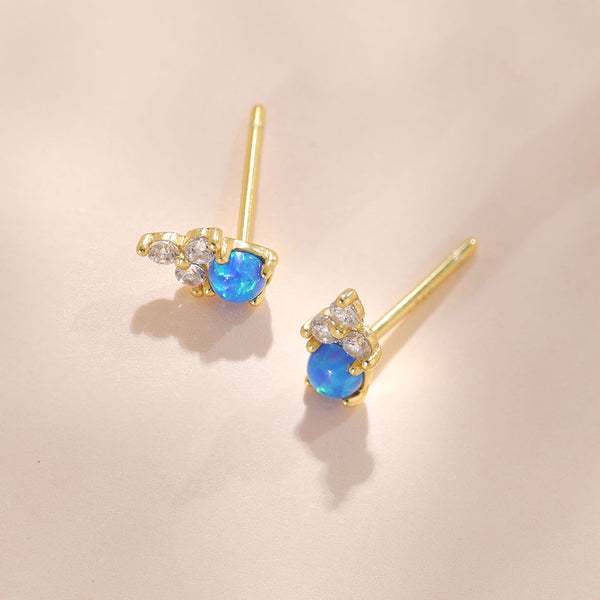 YHE0385 925 Sterling Silver Blue Opal & CZ Trendy Stud For Women