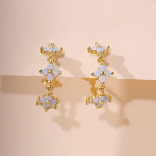 YHE0426 925 Sterling Silver White Gemstone Flower Hoop Earring
