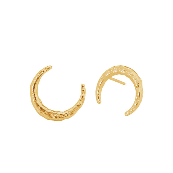 RHE1065 925 Sterling Silver Minimalist Hammered Crescent Girls Stud Earring