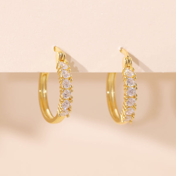 YHE0495 925 Sterling Silver Pave Cubic Zirconia Geometry Hoop Earring