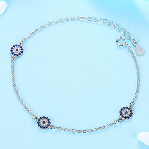 YS1281 925 Sterling Silver Triple Blue Rhinestone Evil Eye Bracelet