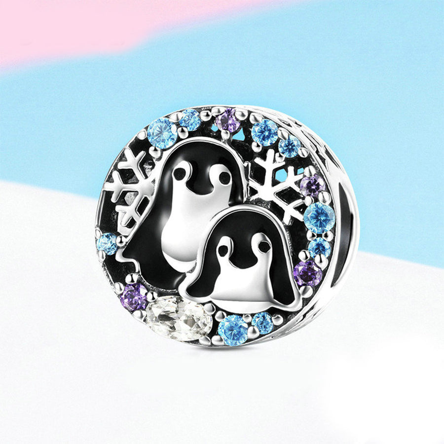 BA18 925 Sterling Silver Penguin Family Beads Animal Charms