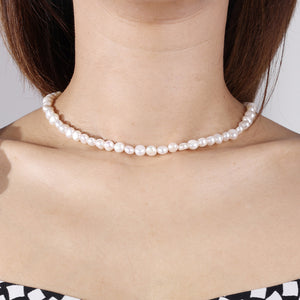 PN0049 925 Sterling Silver 7-8MM White Freshwater Pearl Choker Necklaces