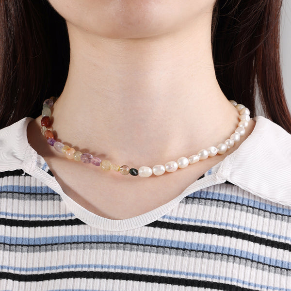 PN0025 925 sterling silver Colorful Stone & Freshwater Pearl Necklace