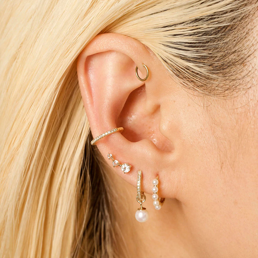 PE0007 925 Sterling Silver Dainty Freshwater Pearl Women Huggie Hoos Earring