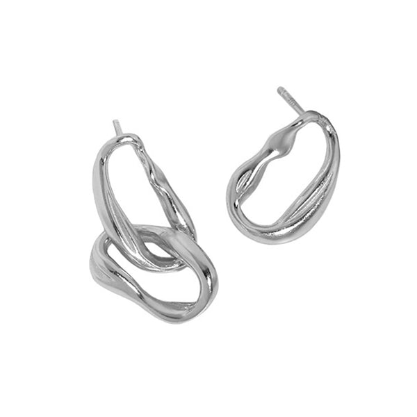 RHE1076 925 Sterling Silver Interlock Irregular Hoop Women Earrings