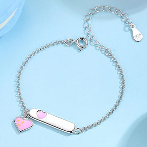 YS1296 925 Sterling Silver Pink Heart Children Engraved Bracelet