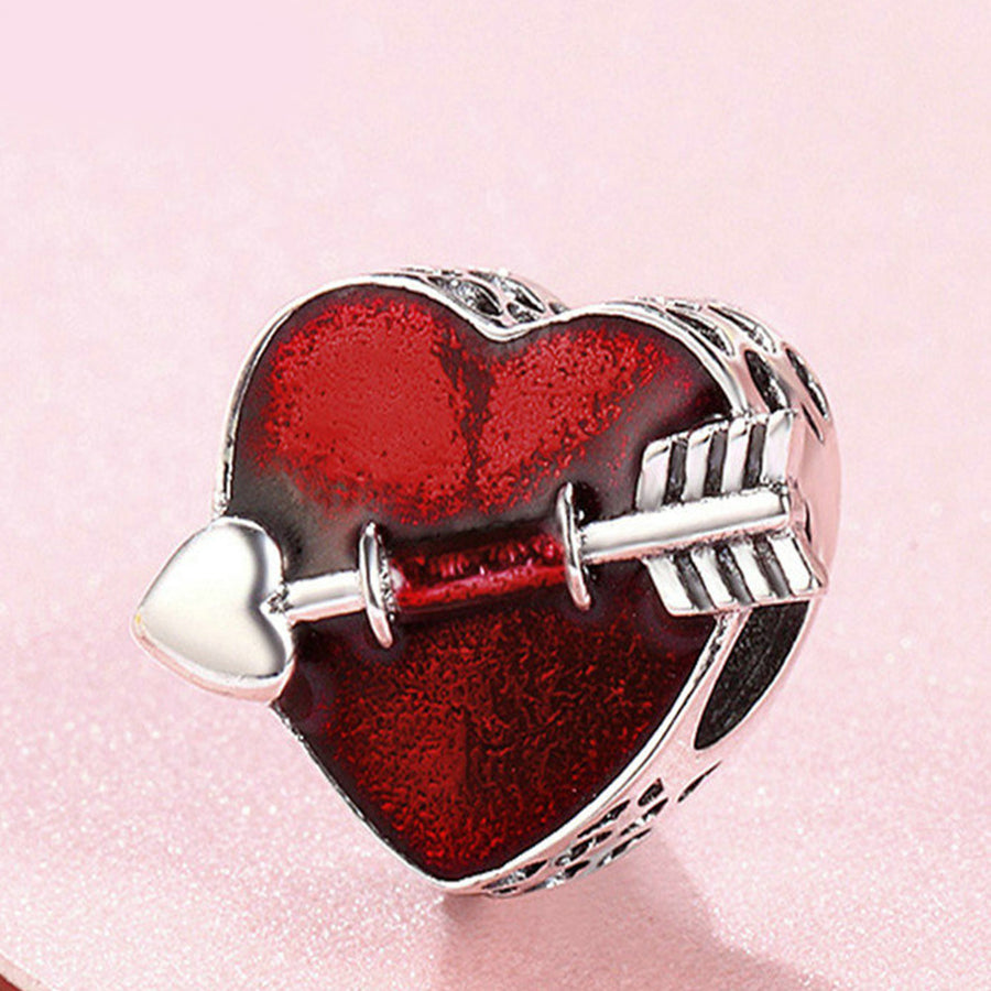 BA16  925 Sterling Silver First Love Engrave Arrow Heart Charm Beads
