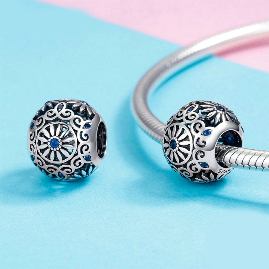 BA36 925 Sterling Silver Daisy Flower Round Shape Beads Charms