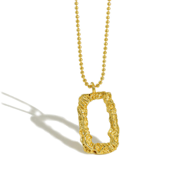 RHX1027 Hammered Rectangle Pendant Bead Chain Necklace