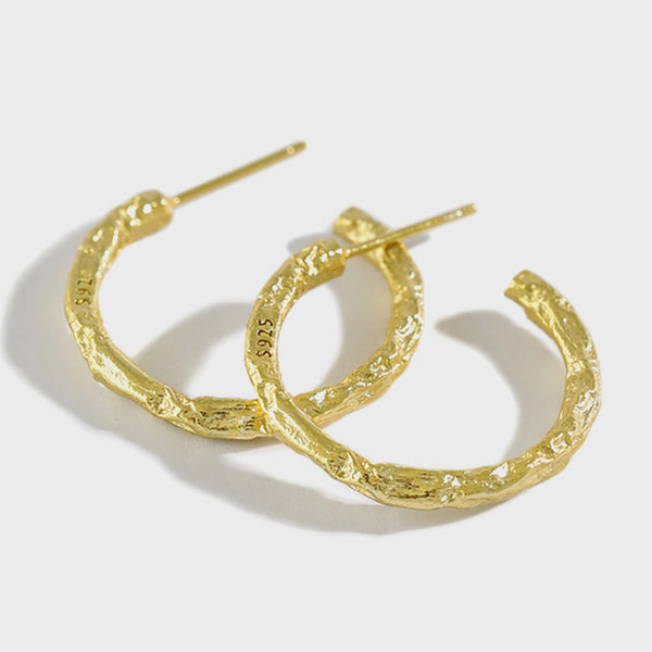 RHE1101 925 Sterling Silver Classic Hammered Hoop Earring For Daily