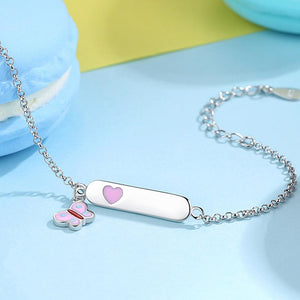YS1299 925 Sterling Silver Pink Butterfly Bracelet for Girls