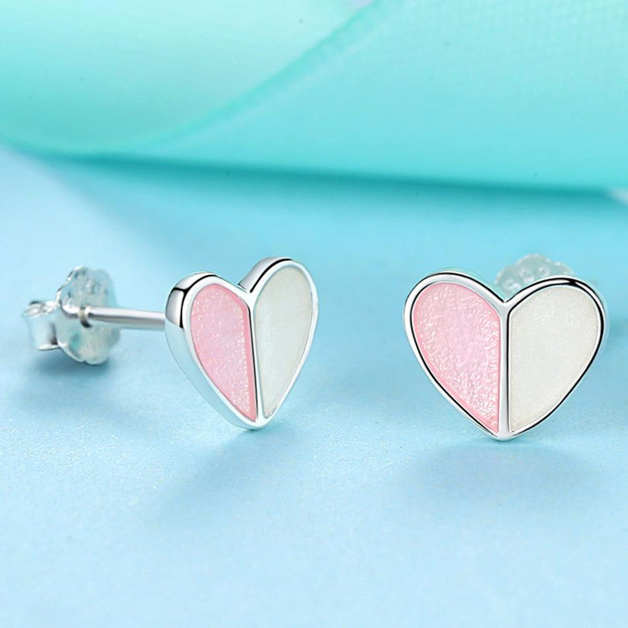 YE3199 925 Sterling Silver First Love Heart Stud Earrings