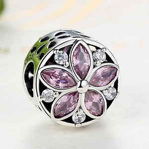 PY1487 925 Sterling Silver Promise Flower Charm,Clear CZ