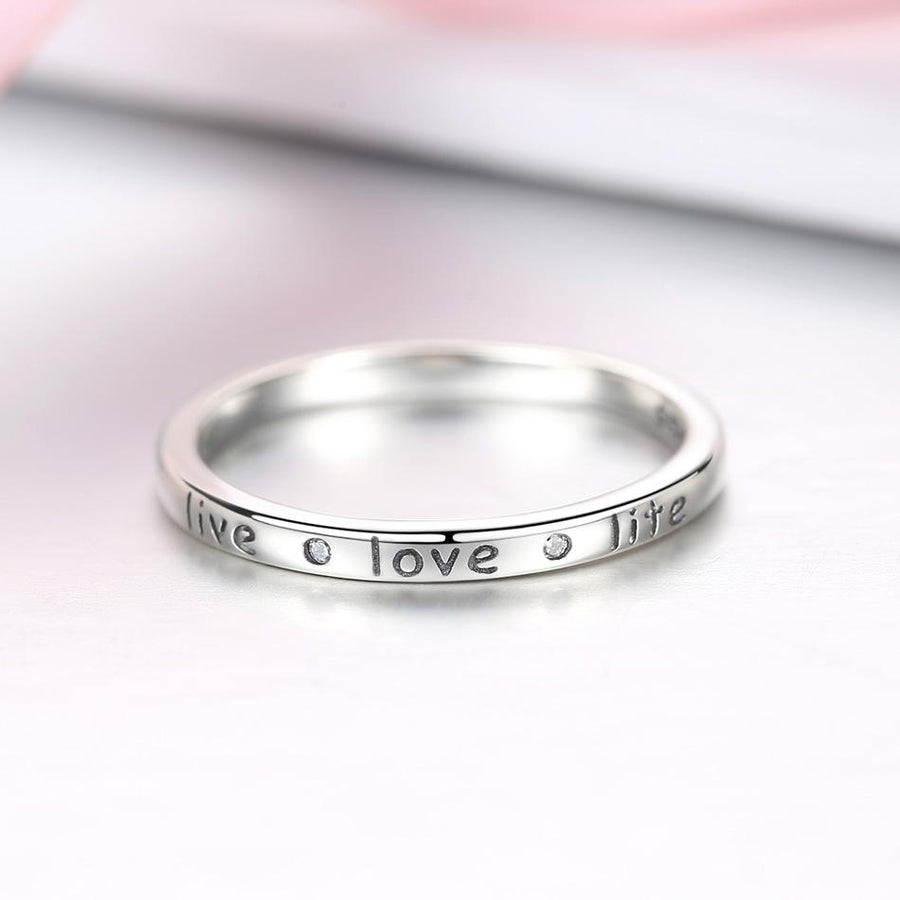 YJ1305 925 Sterling Silver Love Live Life Forever CZ Ring