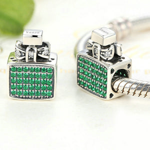 BA33 925 Sterling Silver Green Perfume Bottle Bow Knot Bead Charms