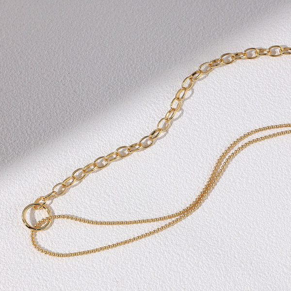 FX0905 925 Sterling Silver Layer Link Round Push Clasp Necklace