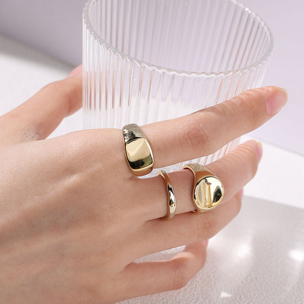 FJ0822 925 Sterling Silver Round Chunky Signet Open Ring For Women