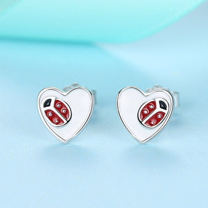 ETYE3226 925 Sterling Silver Heart & Ladybug Children Earrings