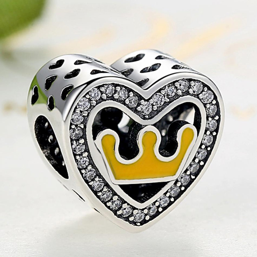PY1486 925 Sterling Silver Enamel Crown Radiant Heart Charm