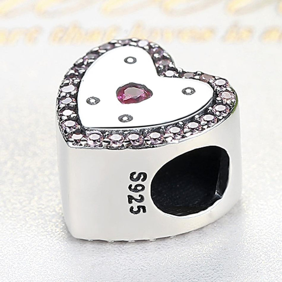 PY1497 925 Sterling Silver Pink CZ Love Heart Charm