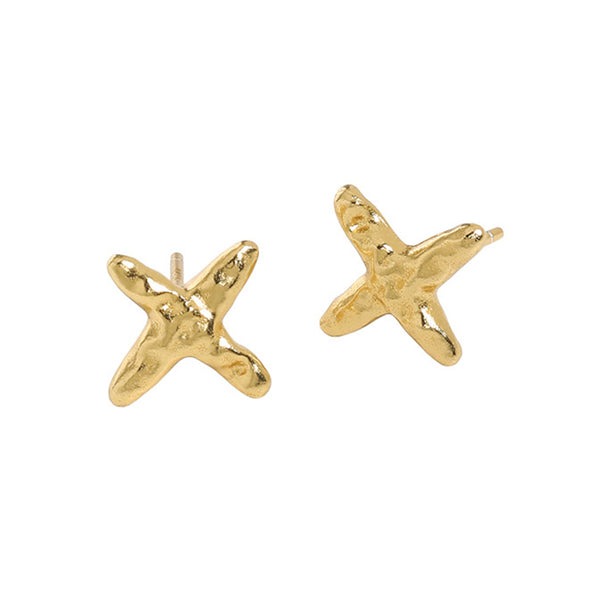 RHE1080 925 Sterling Silver Hammered Cross Mini Stud Earrings