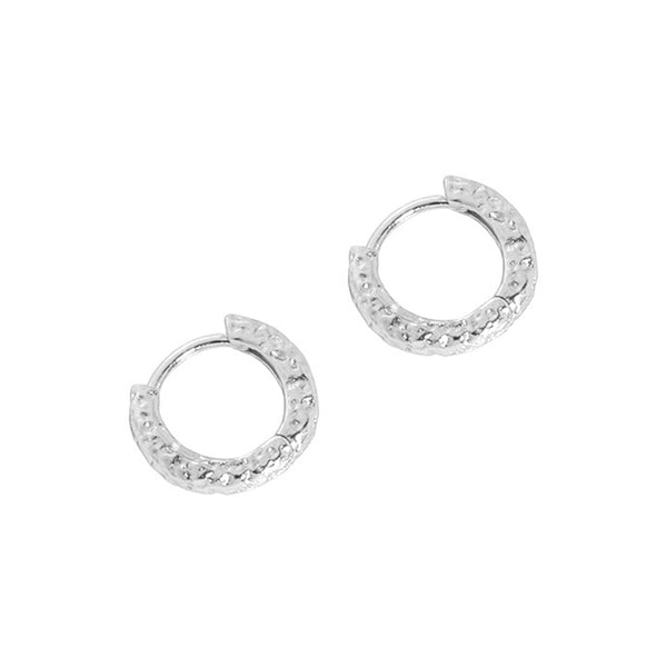RHE1078 925 Sterling Silver Hamered Mini Women Mini Hoops