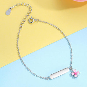 YS1253 925 Sterling Silver Pink Enamel Clover Kid Bracelet