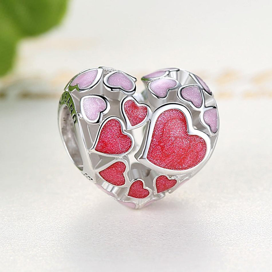 PY1709 925 Sterling Silver Heart Charm with Pink Enamel