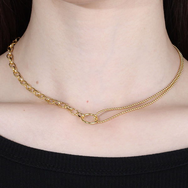 FX0905 925 Sterling Silver Layer Link Round Push Clasp Necklace