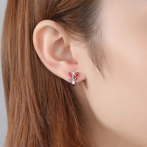 YE3228 925 Sterling Silver Pink Enamel Butterfly Earrings