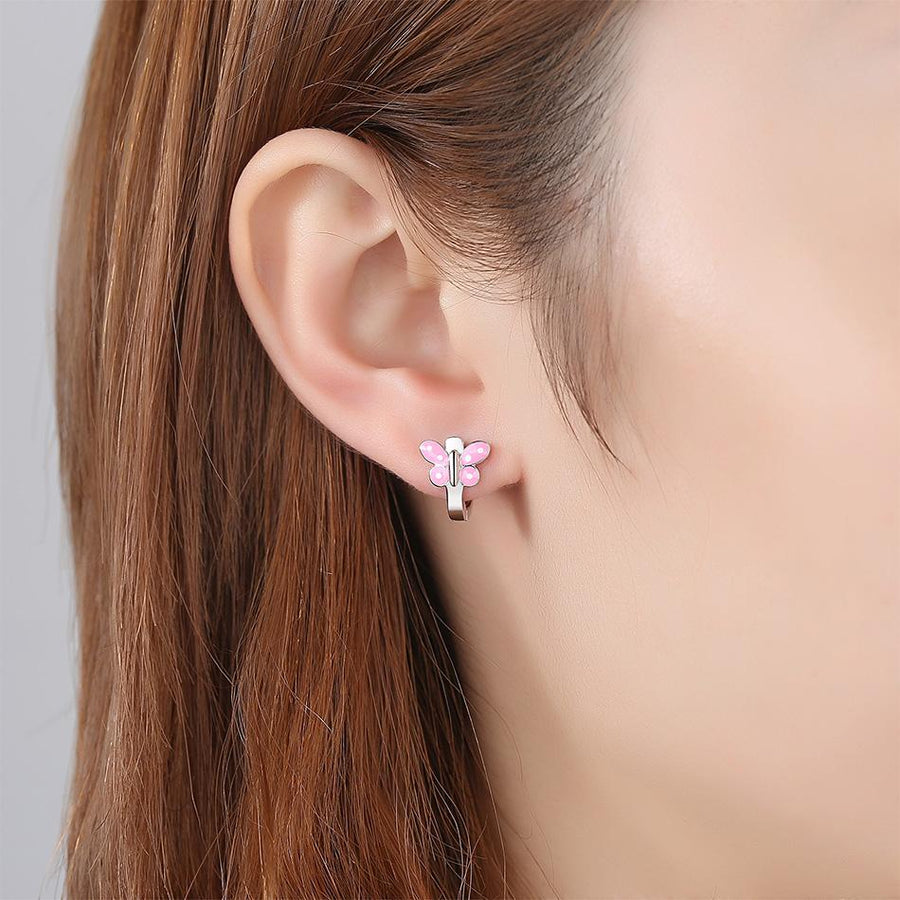 YE3228 925 Sterling Silver Pink Enamel Butterfly Earrings