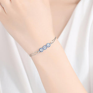 YS1306 925 Sterling Silver Blue CZ Evil Eye Box Chain Bracelet